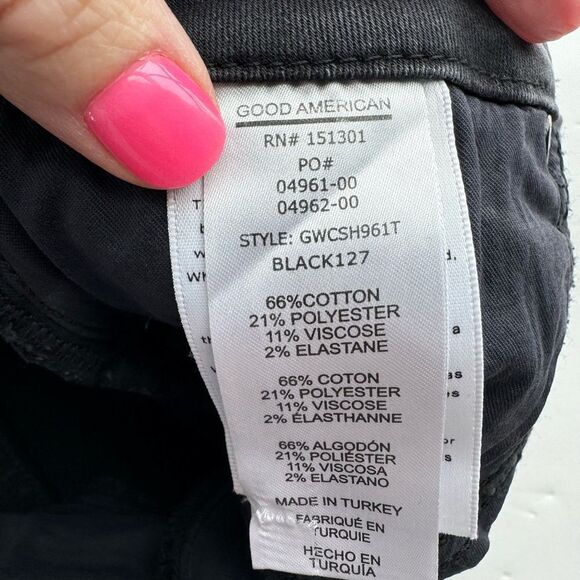 Good American Sz 4/27 Good Waist Crop Raw Step Hem High Rise Stretch Black Jean‎ - Picture 10 of 14